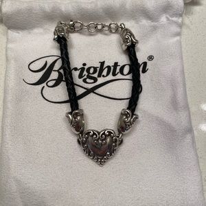 Brighton Cupid’s Bandit Silver Plate Heart Black Braided Leather Bracelet NWOT